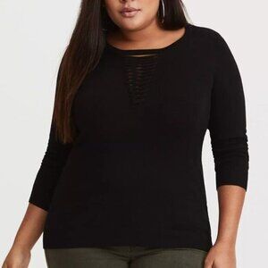 TORRID 4 Plus Size Lattice Knit Sweater Solid Black Lace Up Rayon Pullover sz 4X